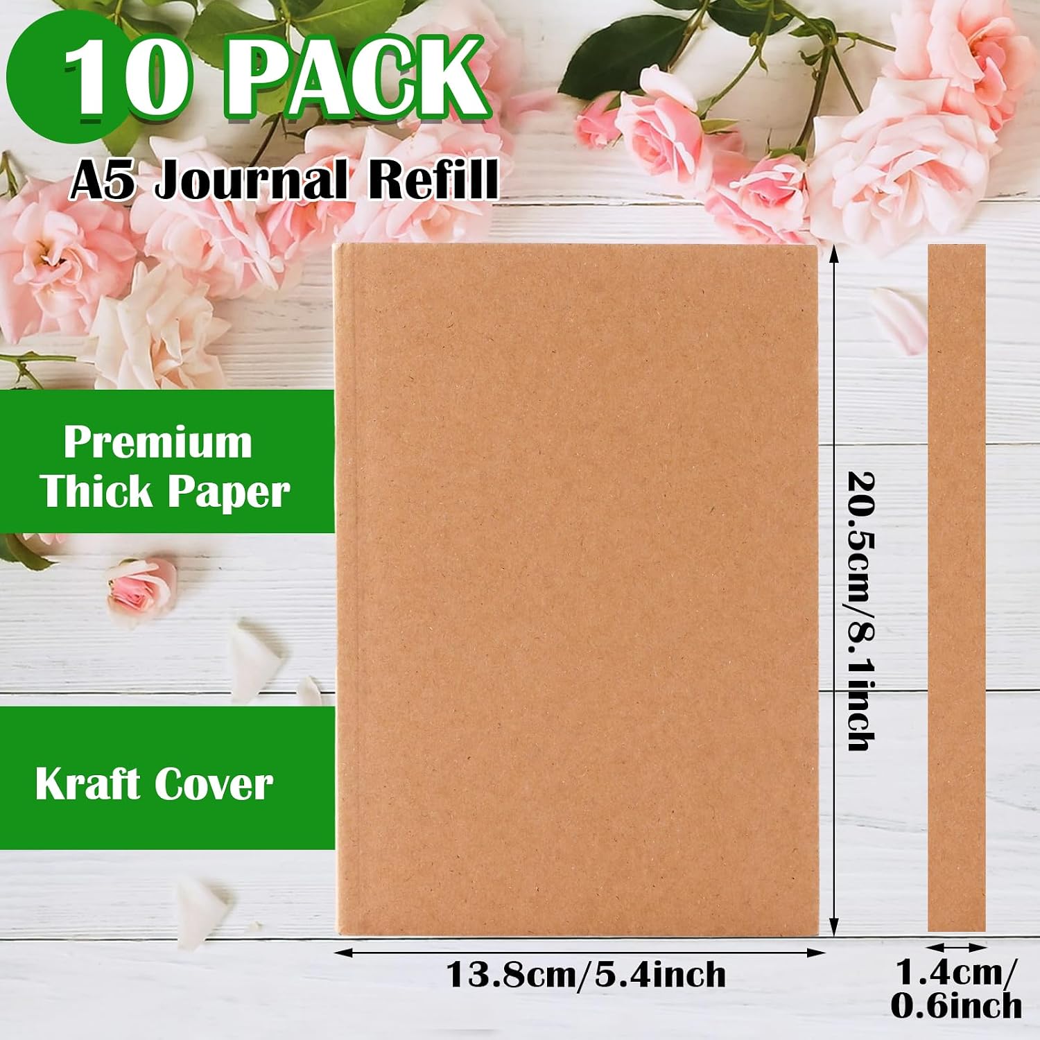 10 Pack A5 Journal Refill 5.5 x 8.2'', A5 Notebook Inserts, Refillable Notebook Inserts, Journal Inserts for Office School Writing Supplies, 128 Sheets / 256 Pages (Ruled Lined)