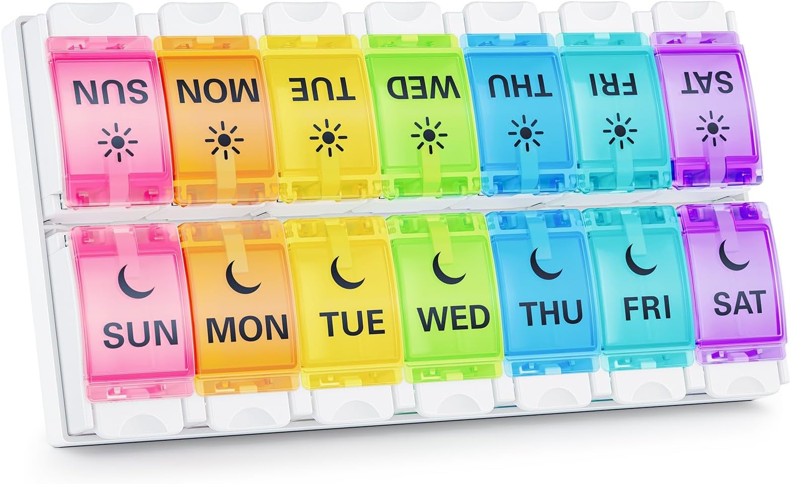 BUG HULL Weekly Pill Organizer 2 Times a Day Arthritis Friendly, AM PM Pill Organizer 7 Day with Easy Push Design, Daily Pill Organizer for Medicine, Pill Box 7 Day for Vitamin, Supplements