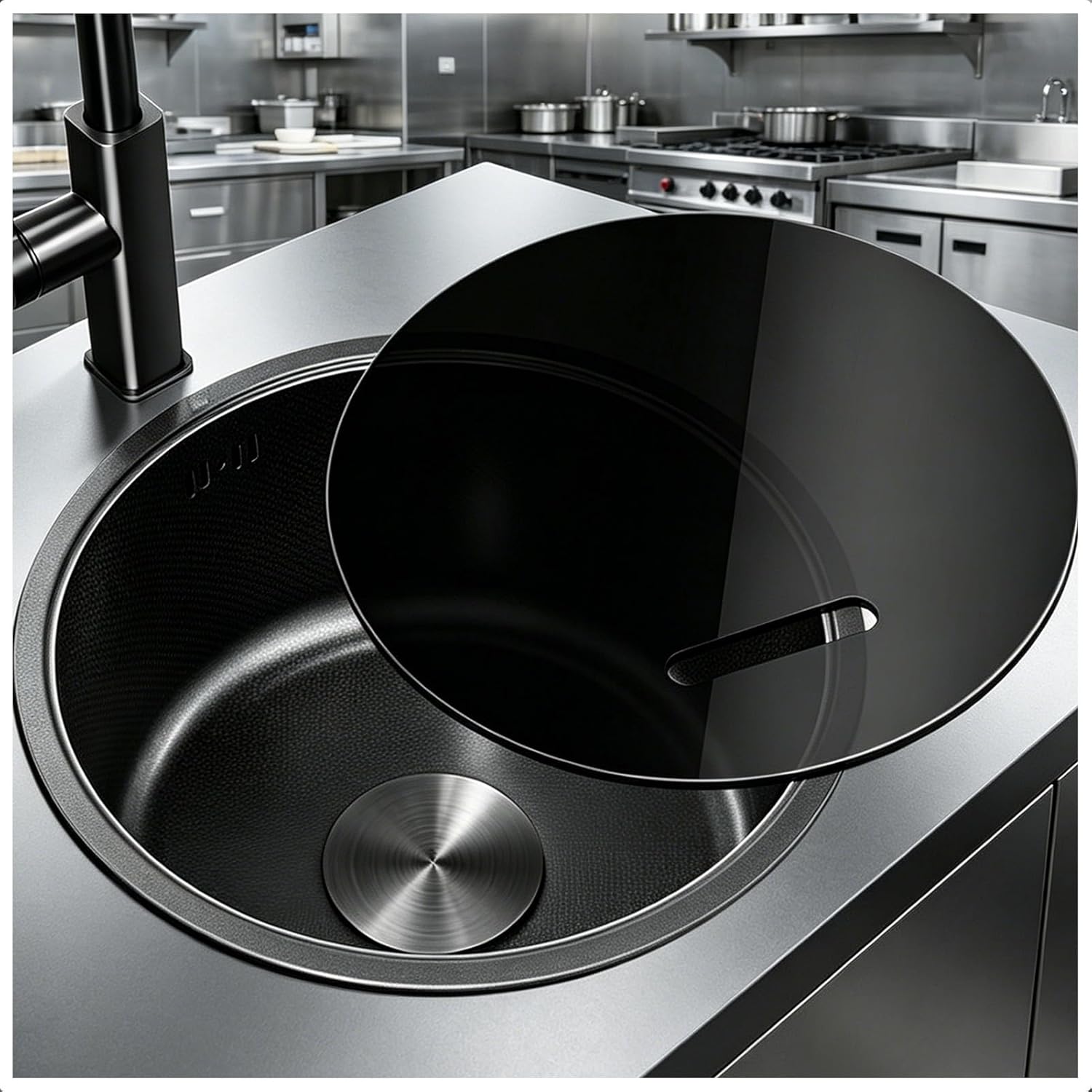 Small Round Bar Sink Black Stainless Steel Prep Sink, Drop In Kitchen Sink For Island, Compact Single Bowl Sink With Drain Cover, Modern Mini Sink For Wet Bar RV Outdoor Kitchen Use(40cm)