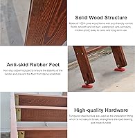 Vista 3 de Escalera para litera de 3 escalones, 4 escalones, 5 escalones, para personas pesadas, escaleras de madera con soporte de ganchos y pies Marrón