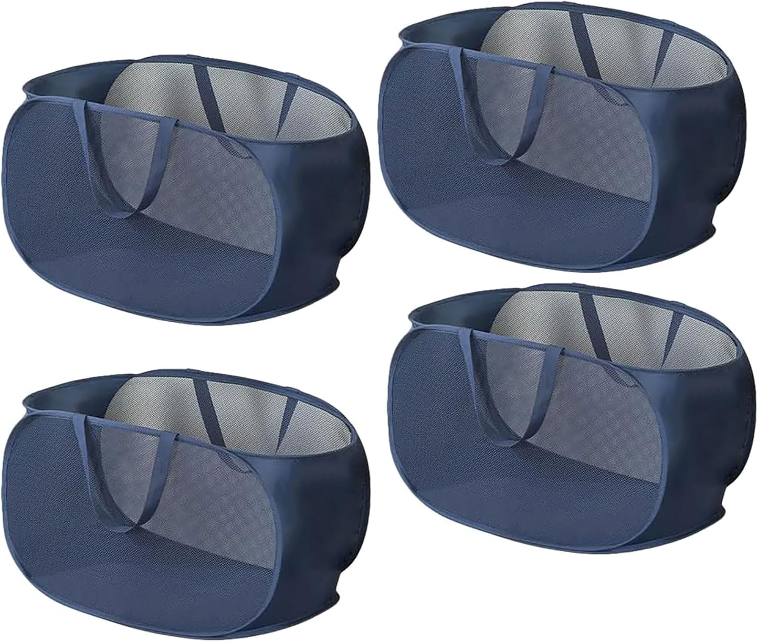 4 Piece Popup Mesh Laundry Basket Durable Handles Collapsible Laundry Baskets Folding Clothes Pastic Hamper for Laundry Room College Dorm (Black)