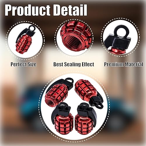 Vista 121 de 4 tapas de vástago de válvula de neumático estilo dado, con anillo de goma O, cubiertas universales de aleación de aluminio a prueba de polvo