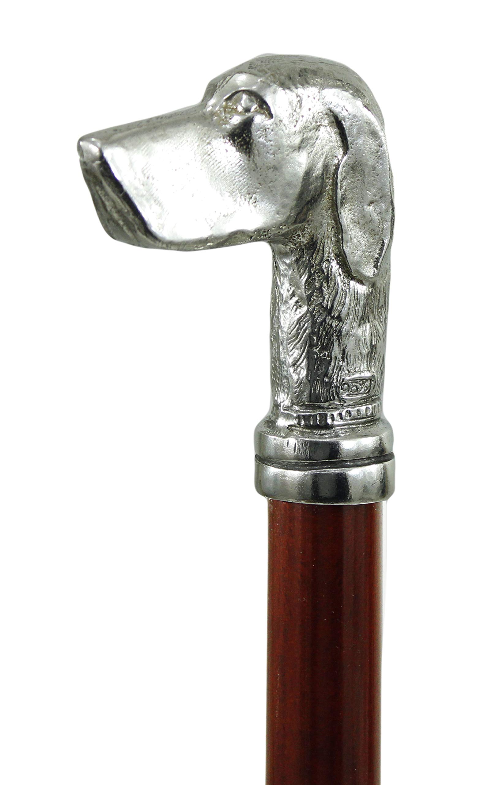 Bastón de paseo, perro puntero, personalizable en color, longitud y punta, (madera de haya marrón)