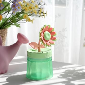 Sunflower Portable Mini Humidifier, 360 ML Quiet Cool Mist Humidifier with Diffuser and LED Night light, Auto Shut-Off, Perfect for Car Outdoor Home Indoor Nursery Plants Green