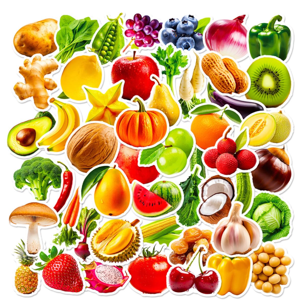 Pegatinas de frutas y verduras reutilizables en papel adhesivo doble con 300 diseños educativos
