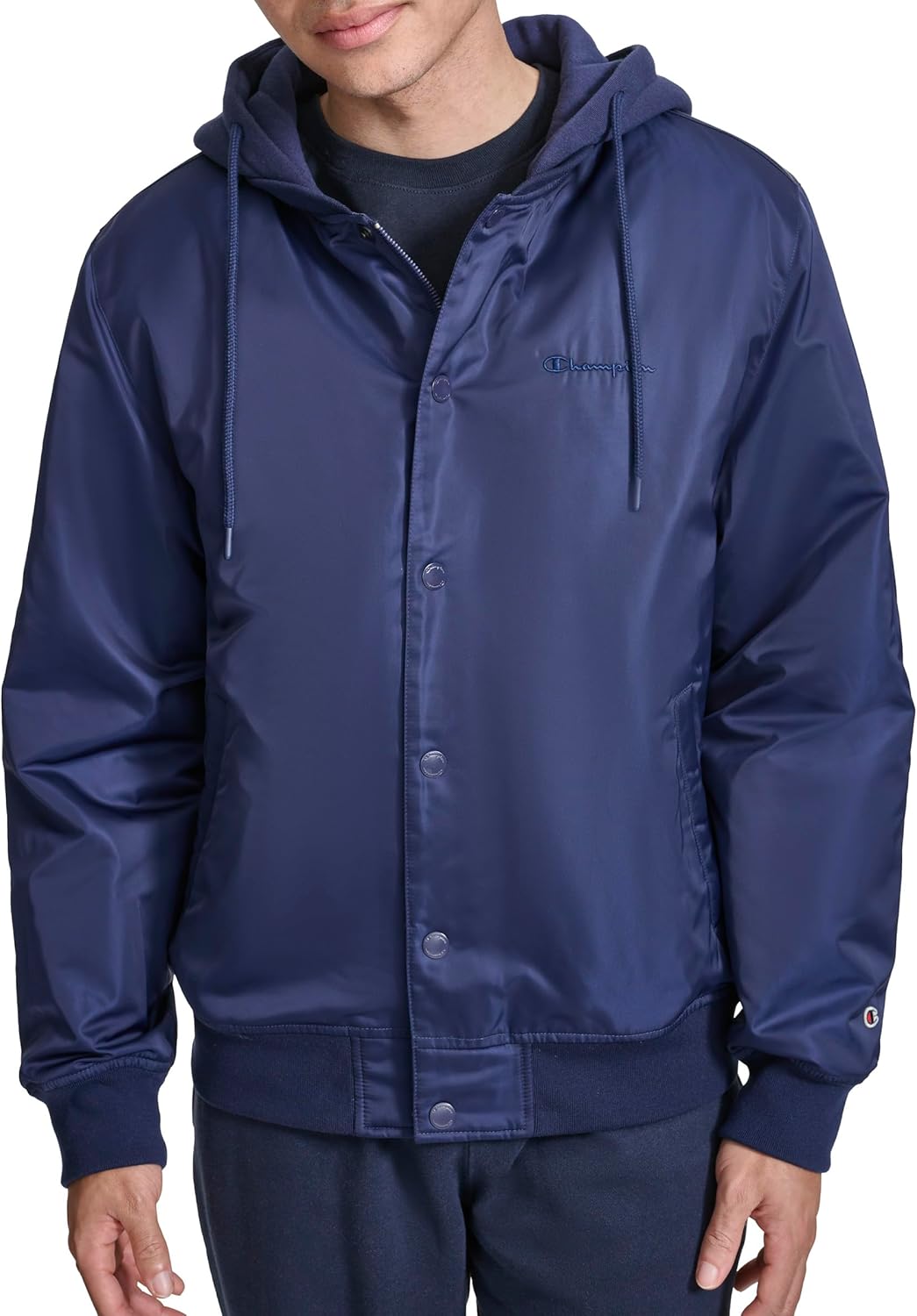 Champion Men's Hooded Varsity Bomber Jacket With Quilted Lining