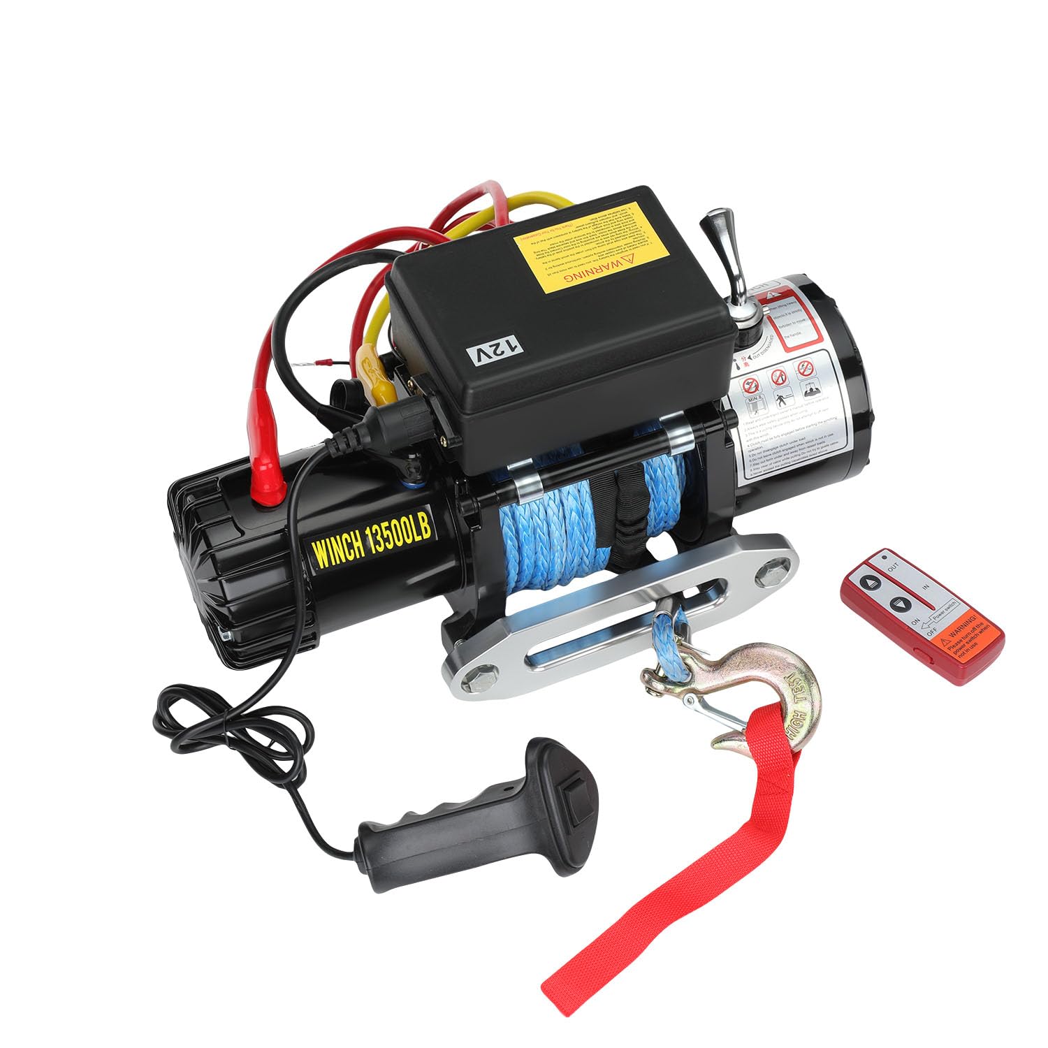 Elektrische Seilwinde 12V 6123 kg/13500lbs, Motorwinde 12V mit Dyneema-Seil, Funk & Kabel Fernbedienung, Wasserdichtem Steuergerät, Inkl. Seilfenster, IP67 für ATV, UTV, SUV, Boot, Anhänger