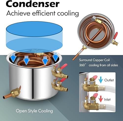 Miniatura 5 de COSTWAY Alcohol Still, kit de destilería casera de 10 galones  38 L con 3 ollas de acero inoxidable, bomba de circulación, termómetro integrado,