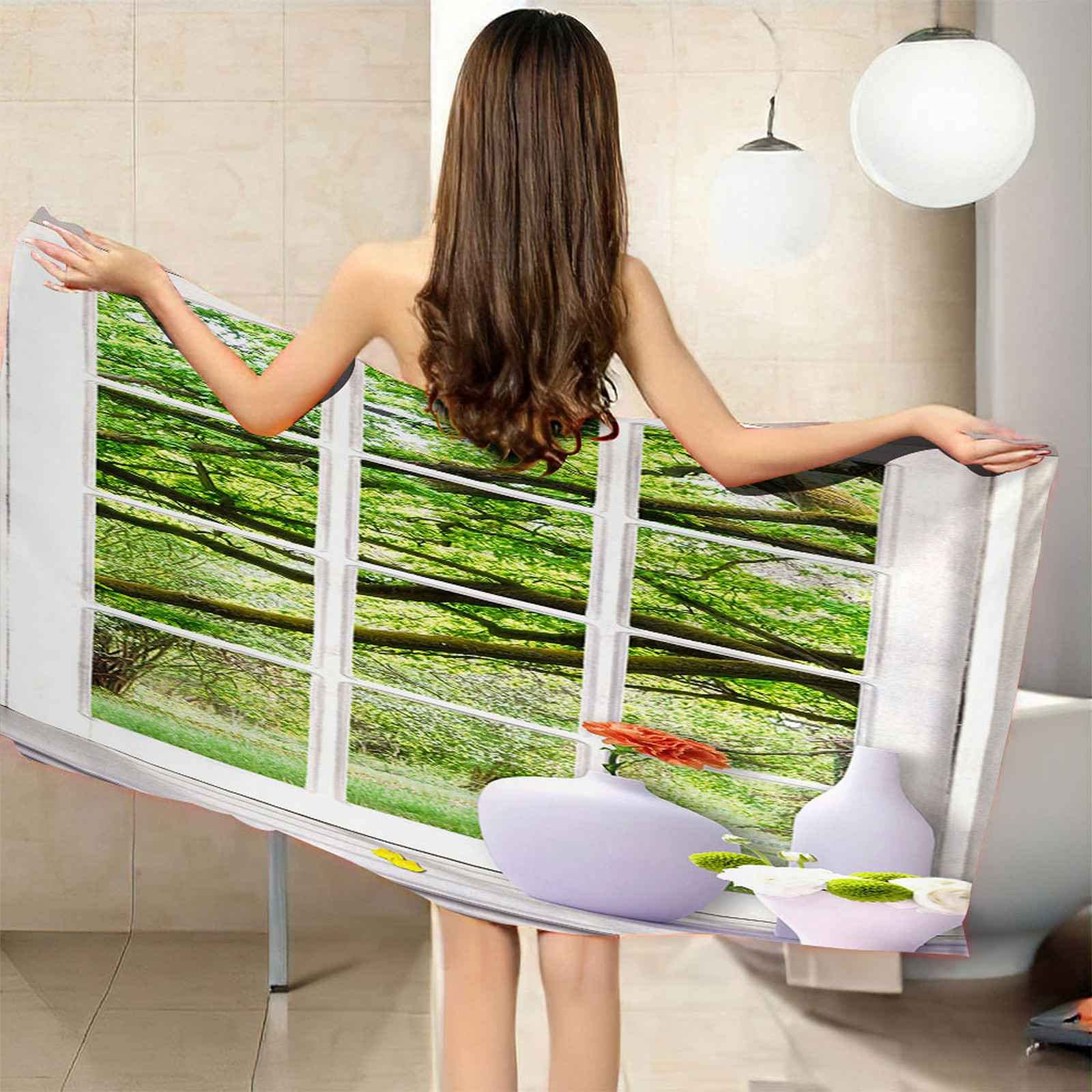 Telo Da Mare 3D Vaso Finestra Albero Verde Stampato Asciugamano Da Spiaggia 150x200cm Asciugamano Microfibra Grande Antisabbia Leggero Telo Mare Per Sport Piscina Viaggi In Famiglia Vacanze