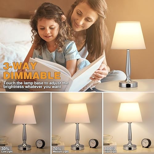 Miniatura 3 de Kakanuo - Lámpara de mesa táctil para dormitorio, lámpara de noche con puerto de carga USB C, lámpara de mesa de noche regulable de 3 vías para sala