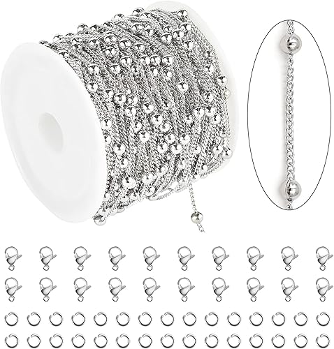 KYUNHOO Cadenas de 32.8 pies para hacer joyas, cadena de acero inoxidable de plata a granel, collar de cadena fina para mujer, cadena de cable con