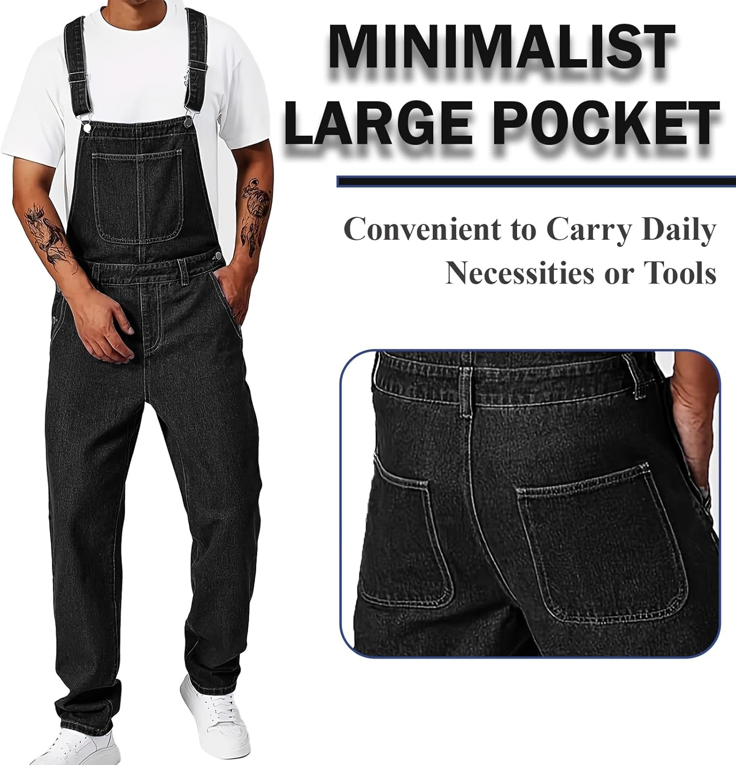 Men's Bib Overall Relaxed Fit Adjustable Strap Denim Work Pants with Large Pockets Durable Comfortable Jumpsuit for Men - Image 2
