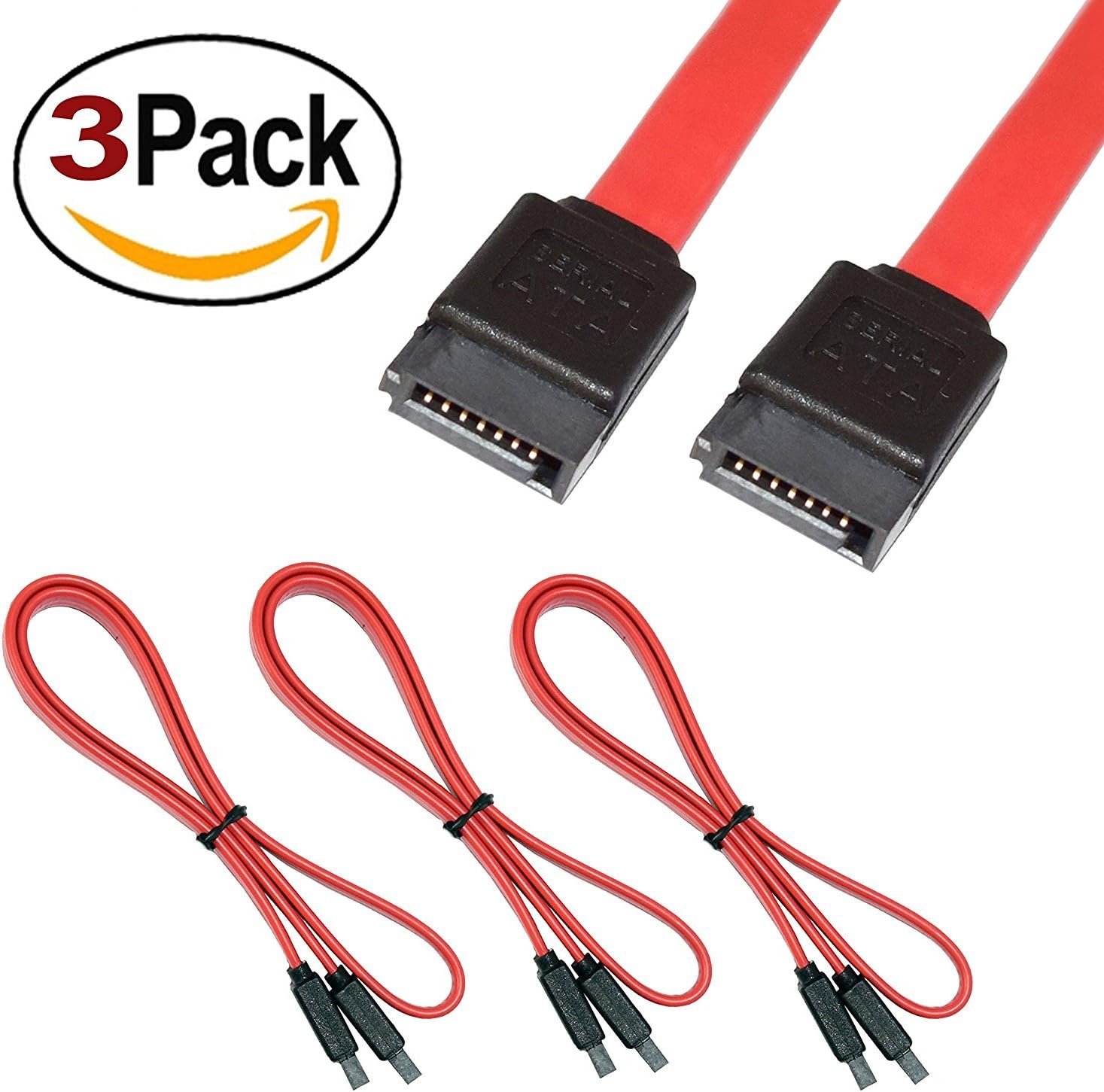 (3 x Sata 3 Data Cable) SATA III (SATA 3) Cable Red (50cm