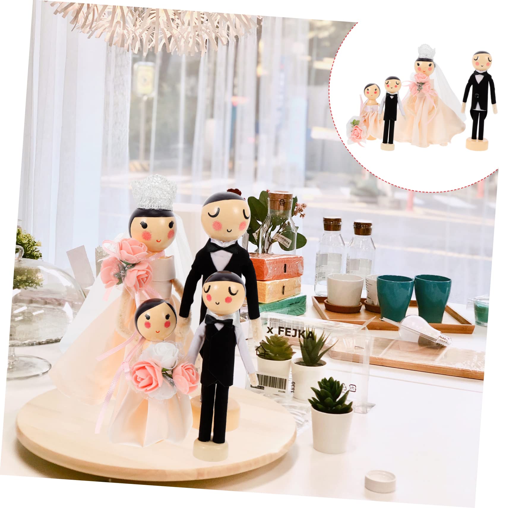 4 Stück Kleiner Hochzeitspaar Statuen für Dekoration | Hochzeitsdeko, Kleine Figuren als Tisch oder Zaunakzent, Paar und Blumenmädchen Motiv