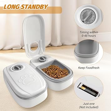 Hocklliy 2 PCS Automatic Cat Feeder,Cat Feeder Automatic with Timer, Automatic Cat Feeder Wet Food,Double Meal Automatic Pet Feeder,Dry and Wet Food Dispenser 48h Timer,Automatic Feeders for Cats Dogs