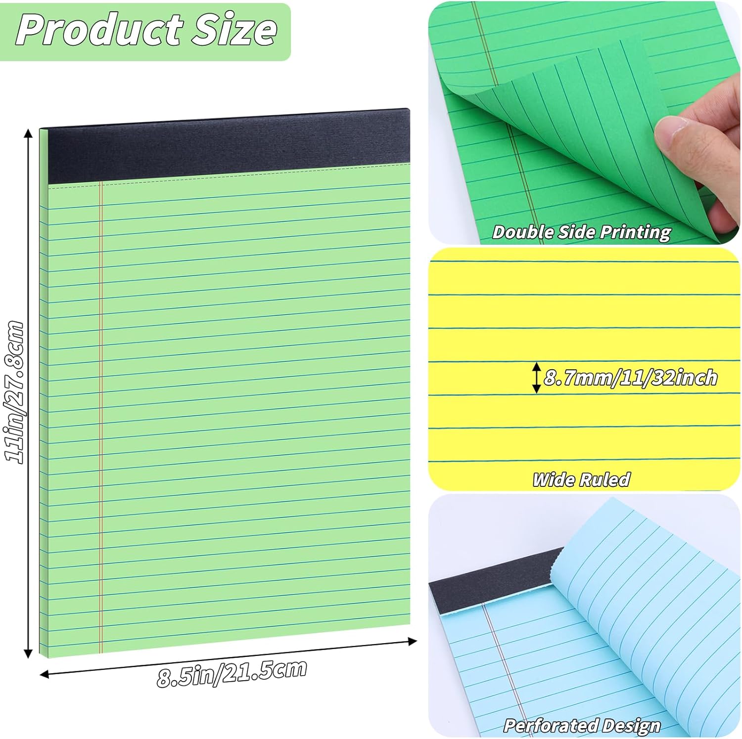 Oleitodh 36 Pack 8.5 x 11 Legal Pads Colored Note Pads Wide Ruled Lined Paper 8 1/2 x 11 with Micro-Perforated Writing Notebook 30 Sheets per Pad, Notepad for School, Office & Home Supplies