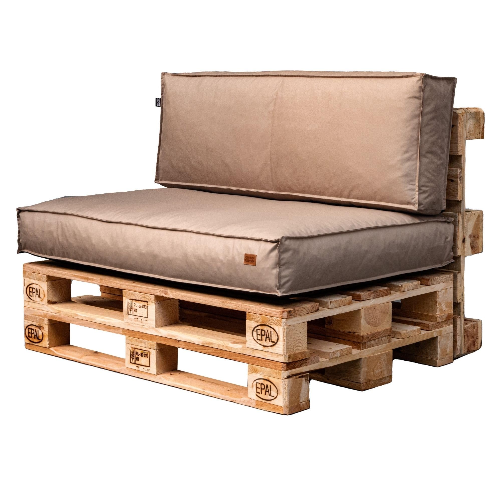GoldenGroup Gartenset Kissen für Palettenmöbel Cappuccino - Strapazierfähiges Gewebe - Palettenkissen Set Gefüllt mit Schaumgranulat - 120x80x10 Sitzkissen - (2X) 60x40x15 Rückenkissen