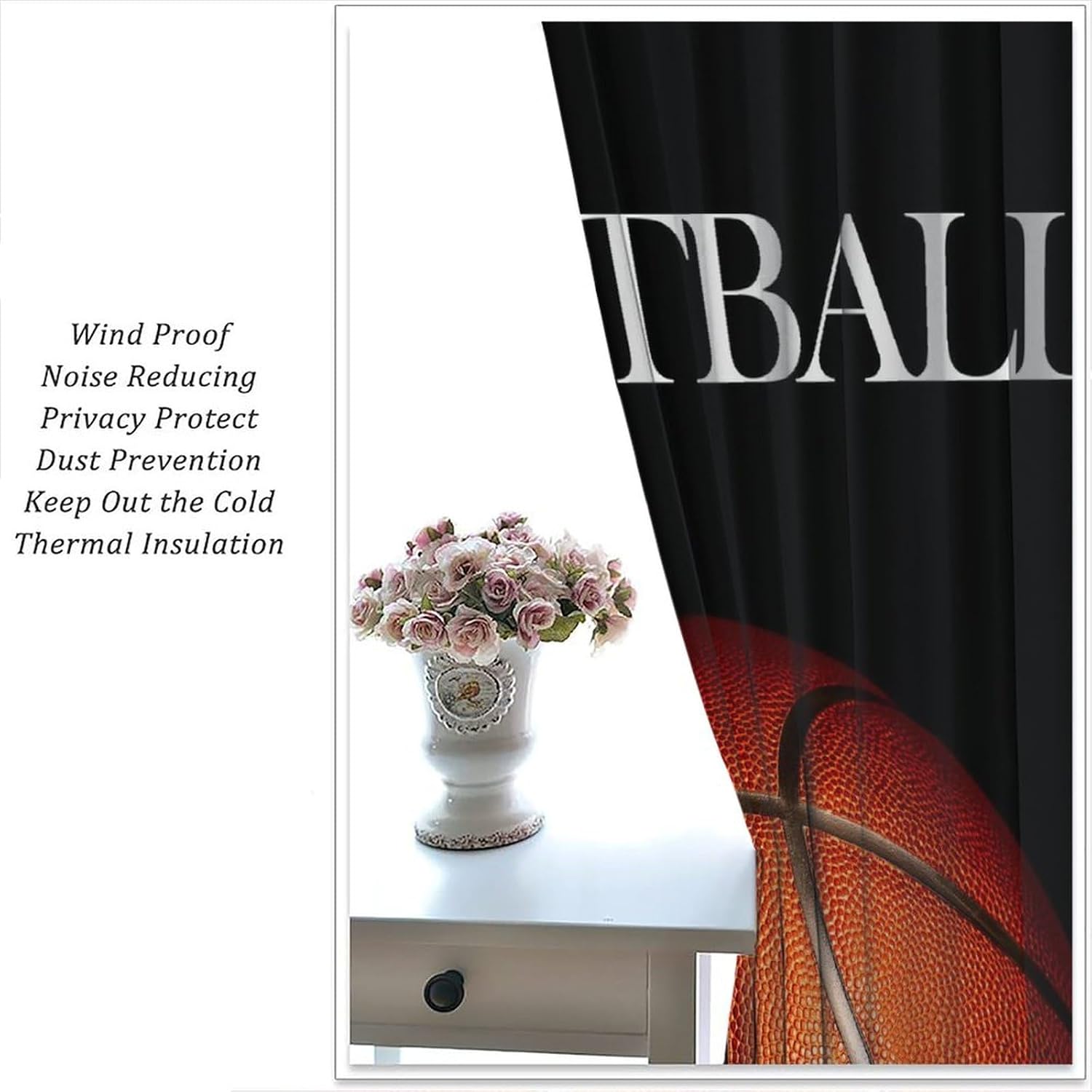 YCness Basketball Curtains for Men Teens Cool 3D Ball Sporty Theme Art Printed Blackout Window Drapes for Kids Boys Bedroom Living Room Decor Fabric 2 Panel 42x45 Inch 30% Shading Rate