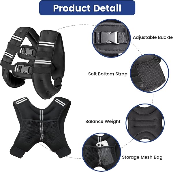 Zikopomi Weighted Vest Woman Man, 6lb/8lb/12lb/16lb/20lb/25lb/30lb Weight Vest with Reflective Stripes for Workout, Strength Training, Running, Fitness, Muscle Building, Weight Loss, Rucking Vest - 4