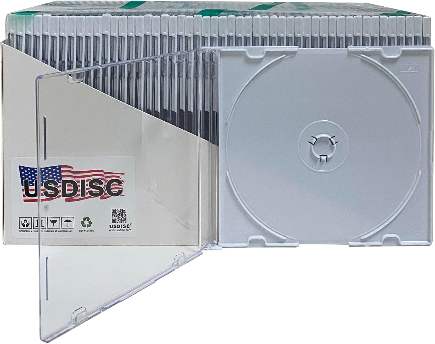 USDISC CD Jewel Cases Slimline 5.2mm, Single 1 Disc, White, Pack of 100