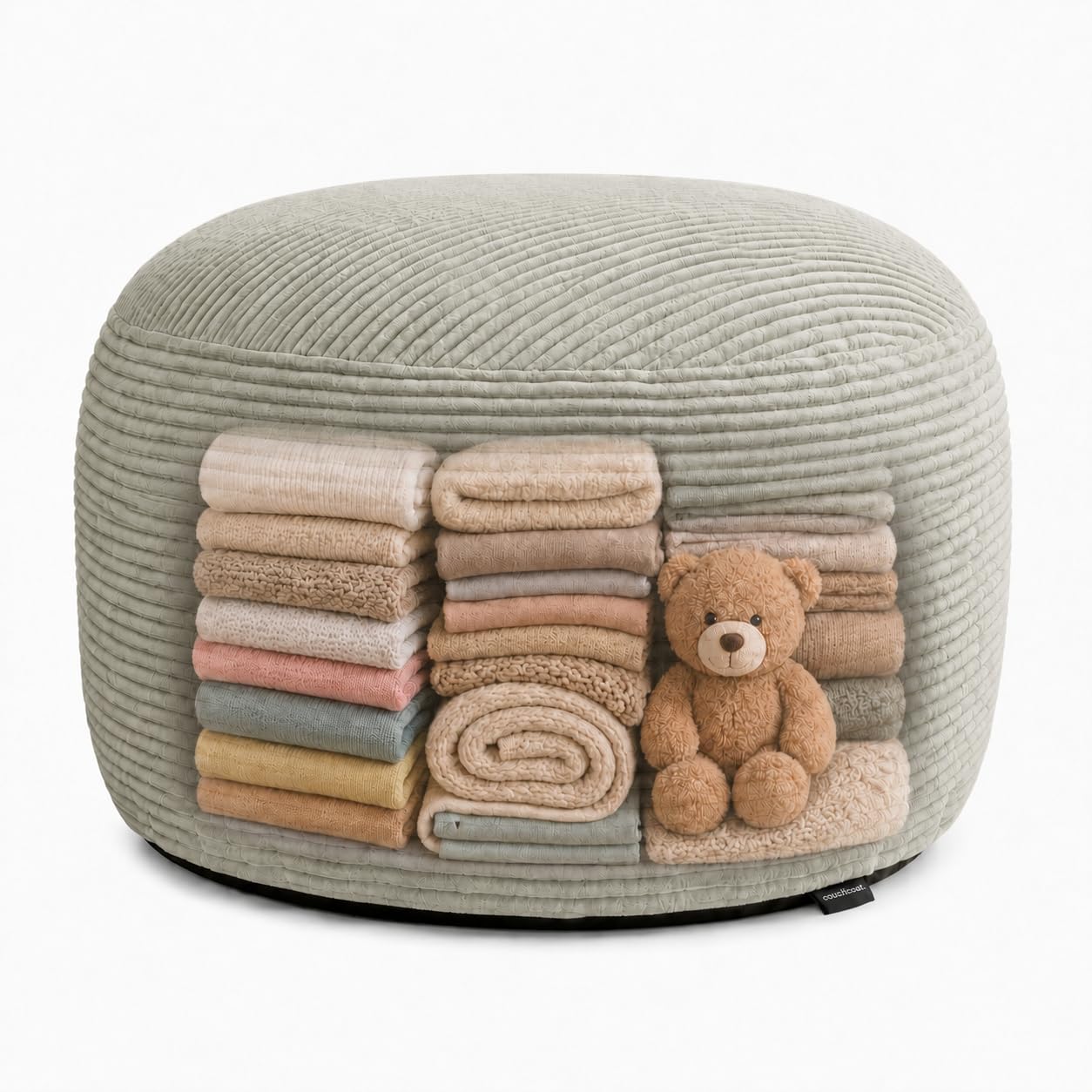 Storage Pouf Cover, No Filler, Corduroy, Light Greige, 28 Inch