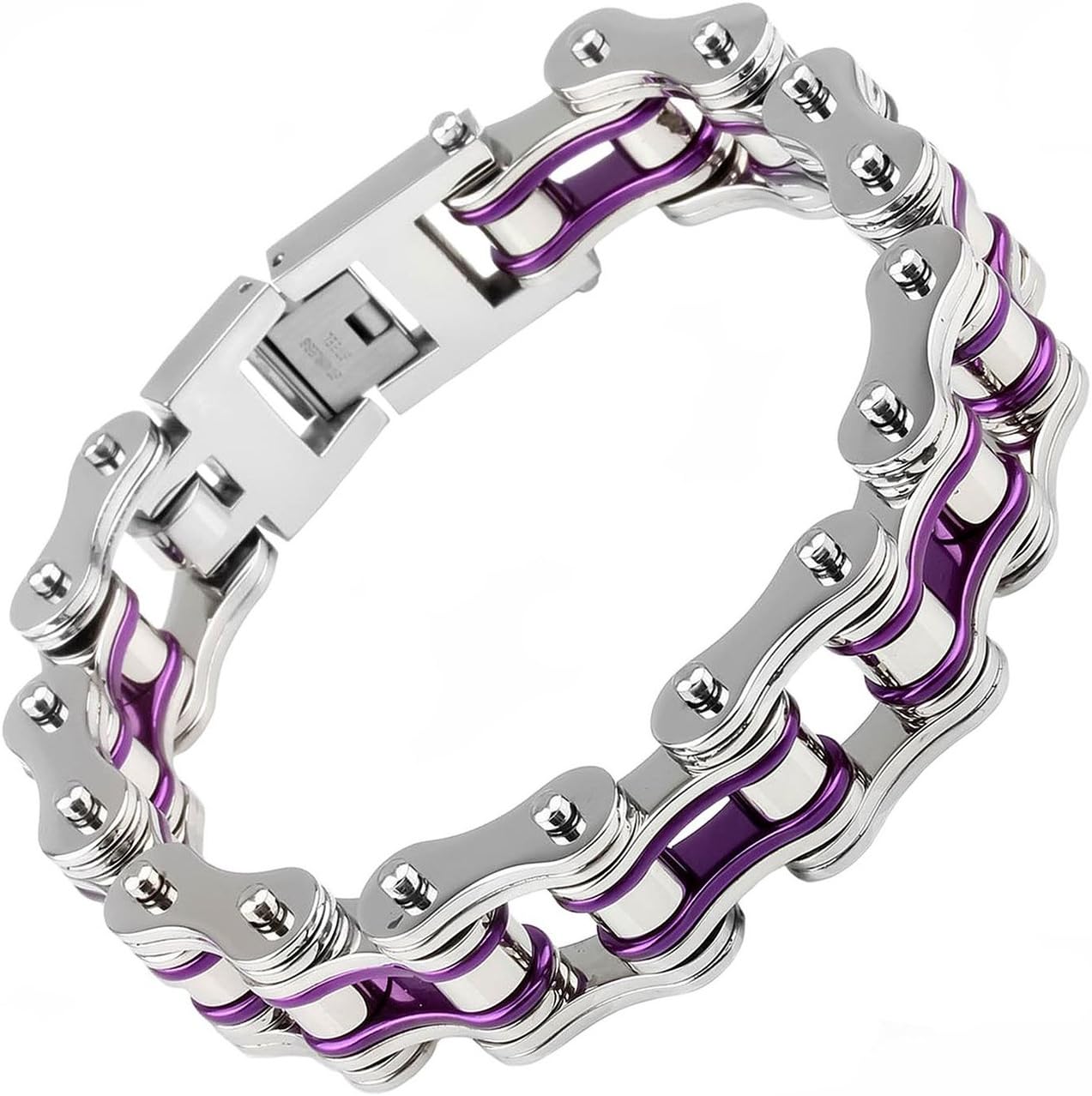Silking Jewelry Heavy Metal Stainless Steel Men's Motorcycle Bike Chain Bracelet Purple Bangle 19mm 8.85inch