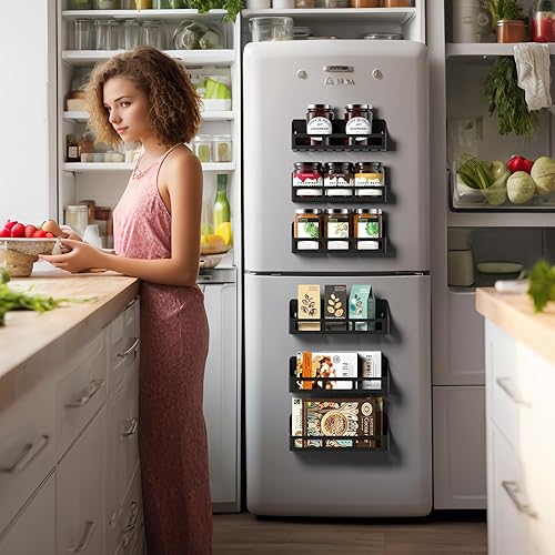 Miniatura 6 de Estante magnético para especias para refrigerador, paquete de 6 estantes magnéticos para frascos de especias, organizador magnético fuerte para