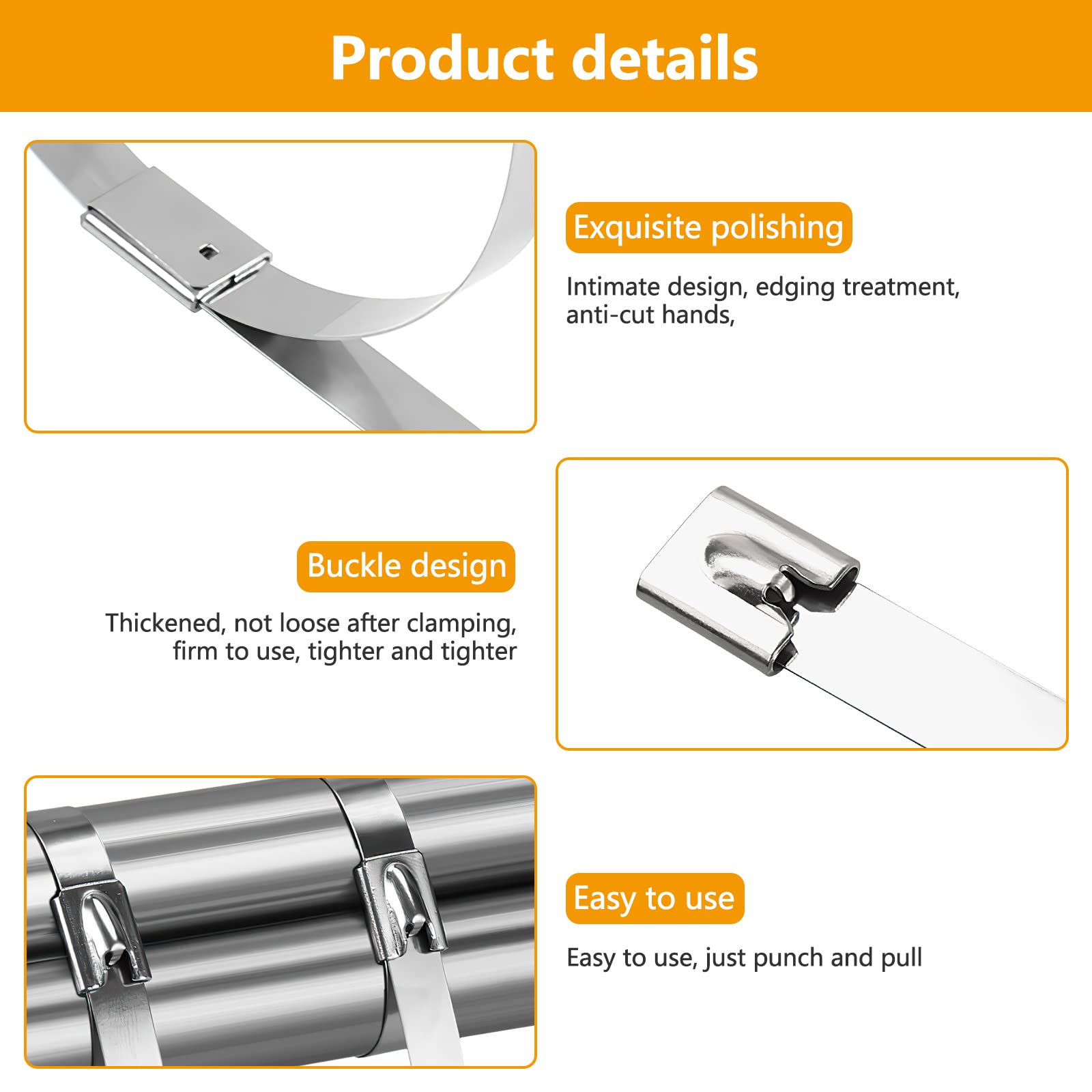 Fascette Metalliche Acciaio Inox 300x7.9mm - 30 Pezzi Per Cavi Elettrici, Giardinaggio E Lavori Fai-da-te - Foto 5