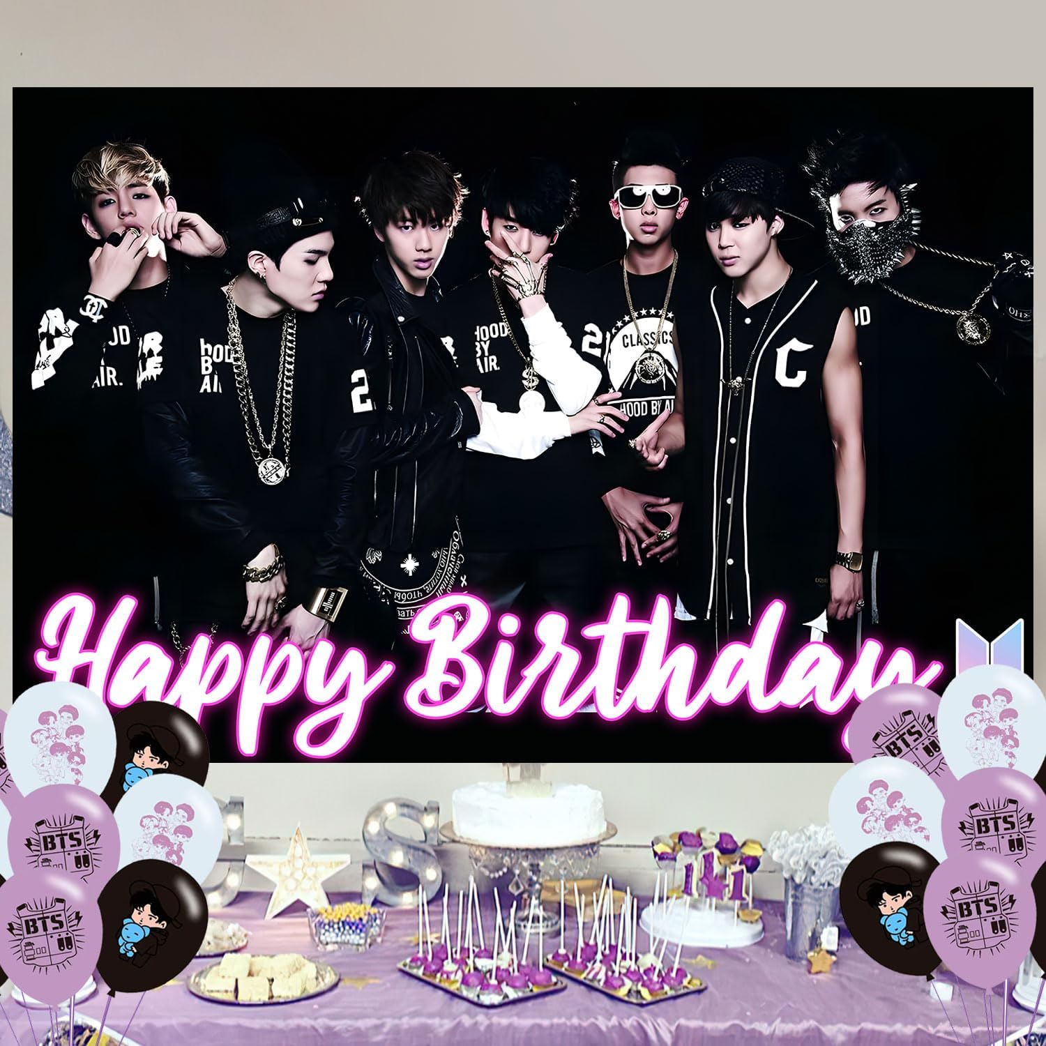 Bangtan Boys Birthday Party Decoration,Boy Band Party Photo Background 5 x 3 FT and 18 Pcs Balloon,Merch Party Backdrop Supplies - Image 6