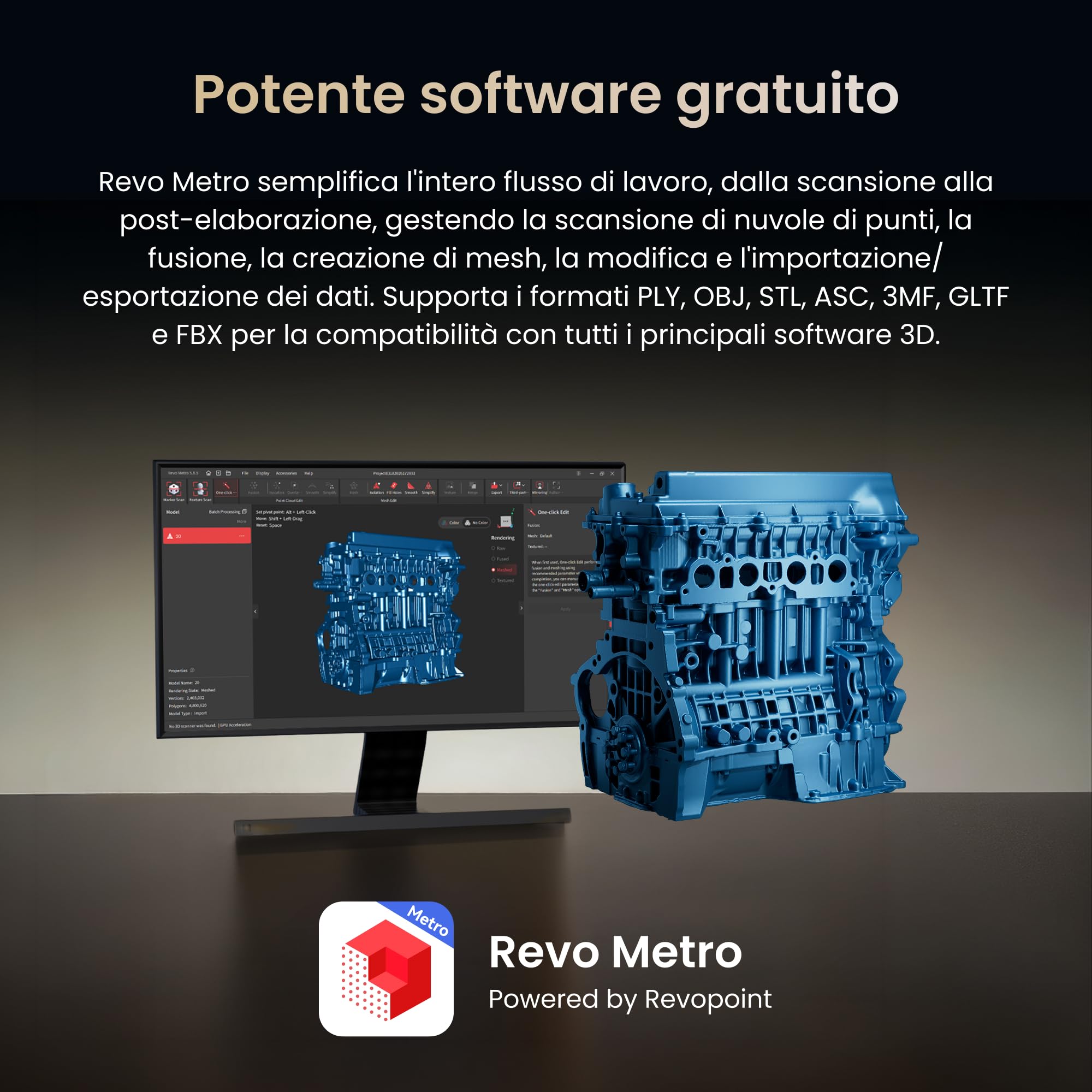 Revopoint MetroY Ultra Scanner 3D, con Laser Blu di Precisione da 0,01 mm, Alta Velocità a 90 FPS, Wi-Fi 6 Wireless, Scansione Esterna, Scansione a Colori per Reverse Engineering e Stampa 3D, Standard