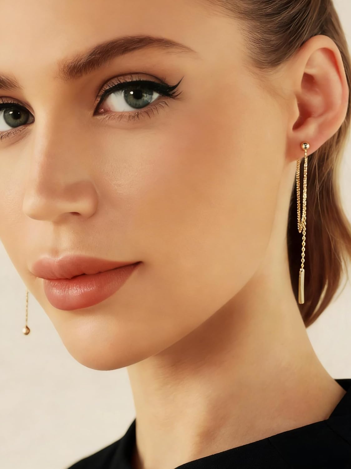 Chain Earrings for Women 18K Gold Plated Dainty Bar Drop Dangle Earrings Long Threader Earring Hypoallergenic Line Dangly Jewelry Gift for Teen Girls - Image 3