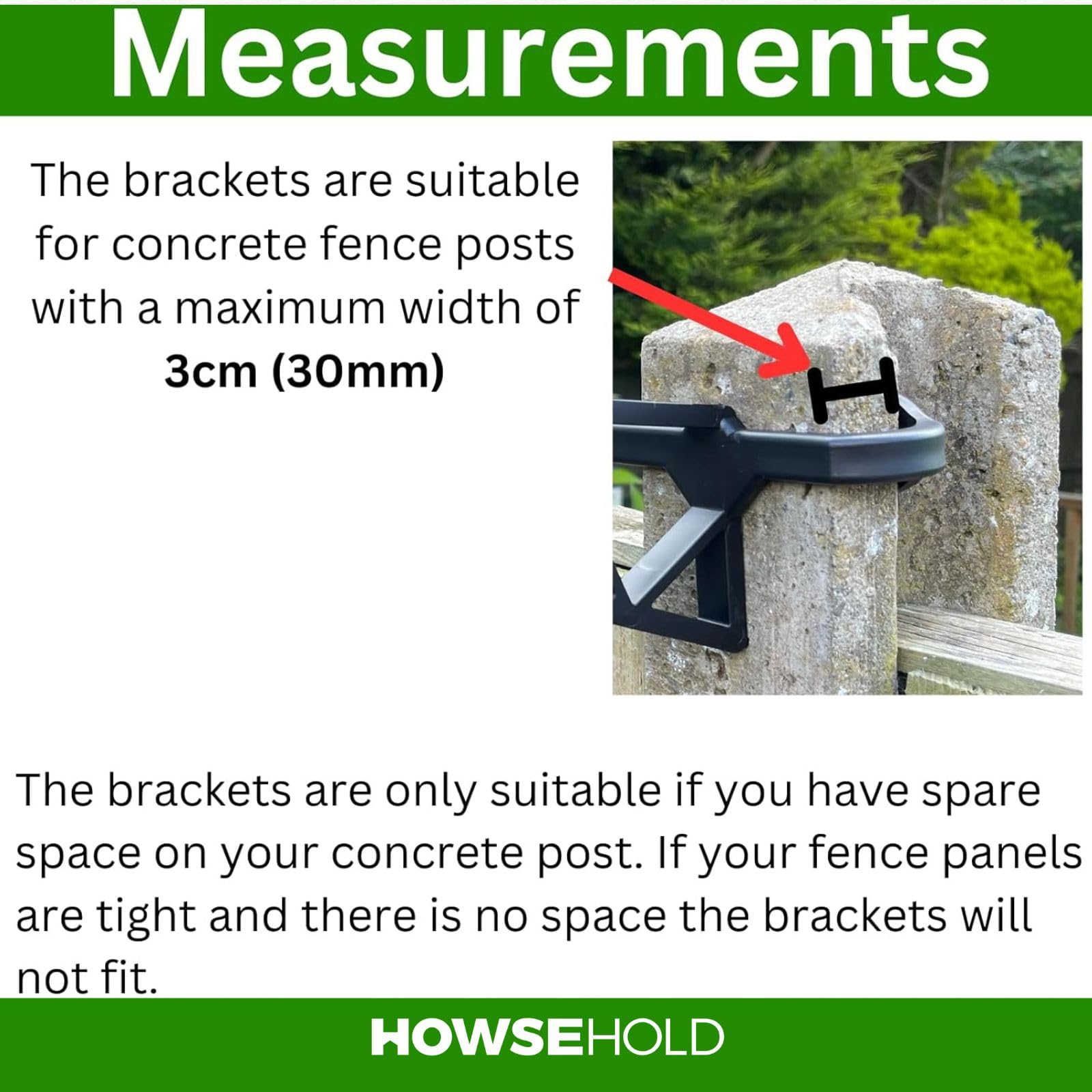 Hanging Basket Brackets for Concrete Fence Posts [2 PACK] Supports Easy Fill Baskets, Lantern Bird Feeders Adjustable Height — view 2