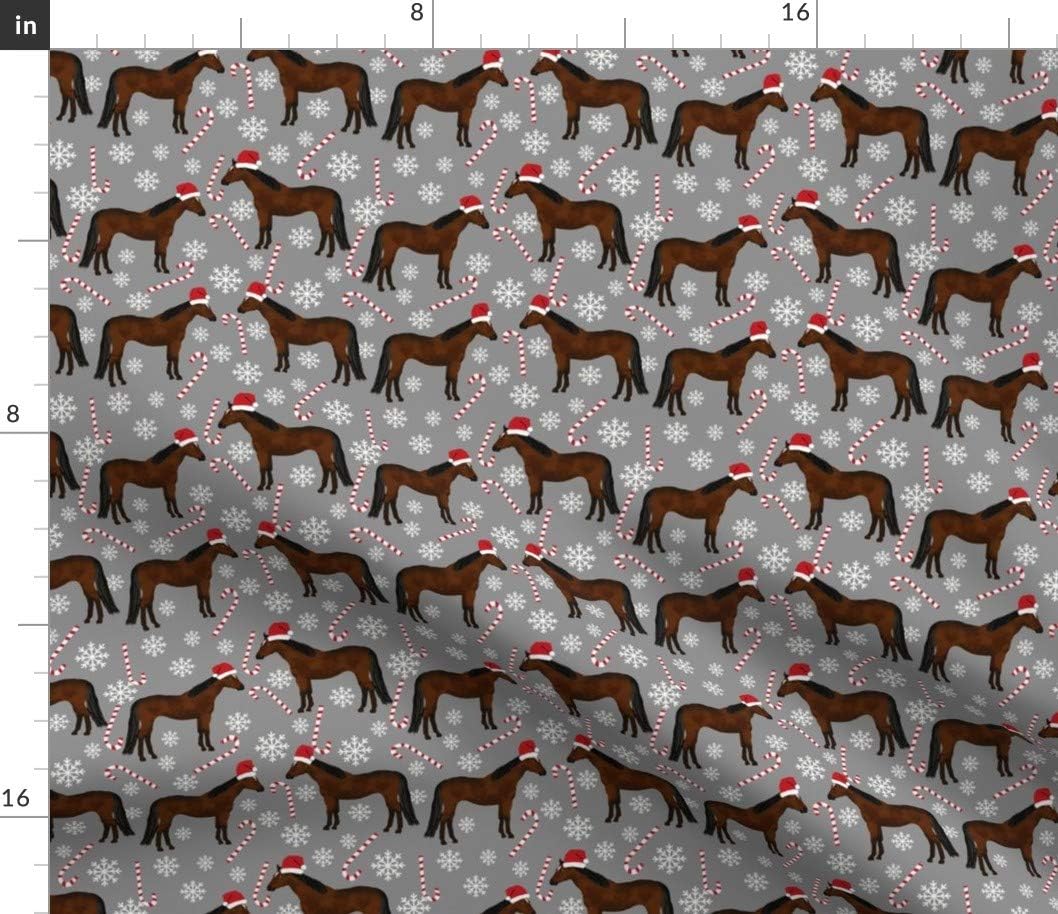 Spoonflower Fabric - Horse Christmas Candy Snowflake Xmas Gray Horses Farm Animals Winter Printed on Petal Signature Cotton Fabric by The Yard - Sewing Quilting Apparel Crafts Decor