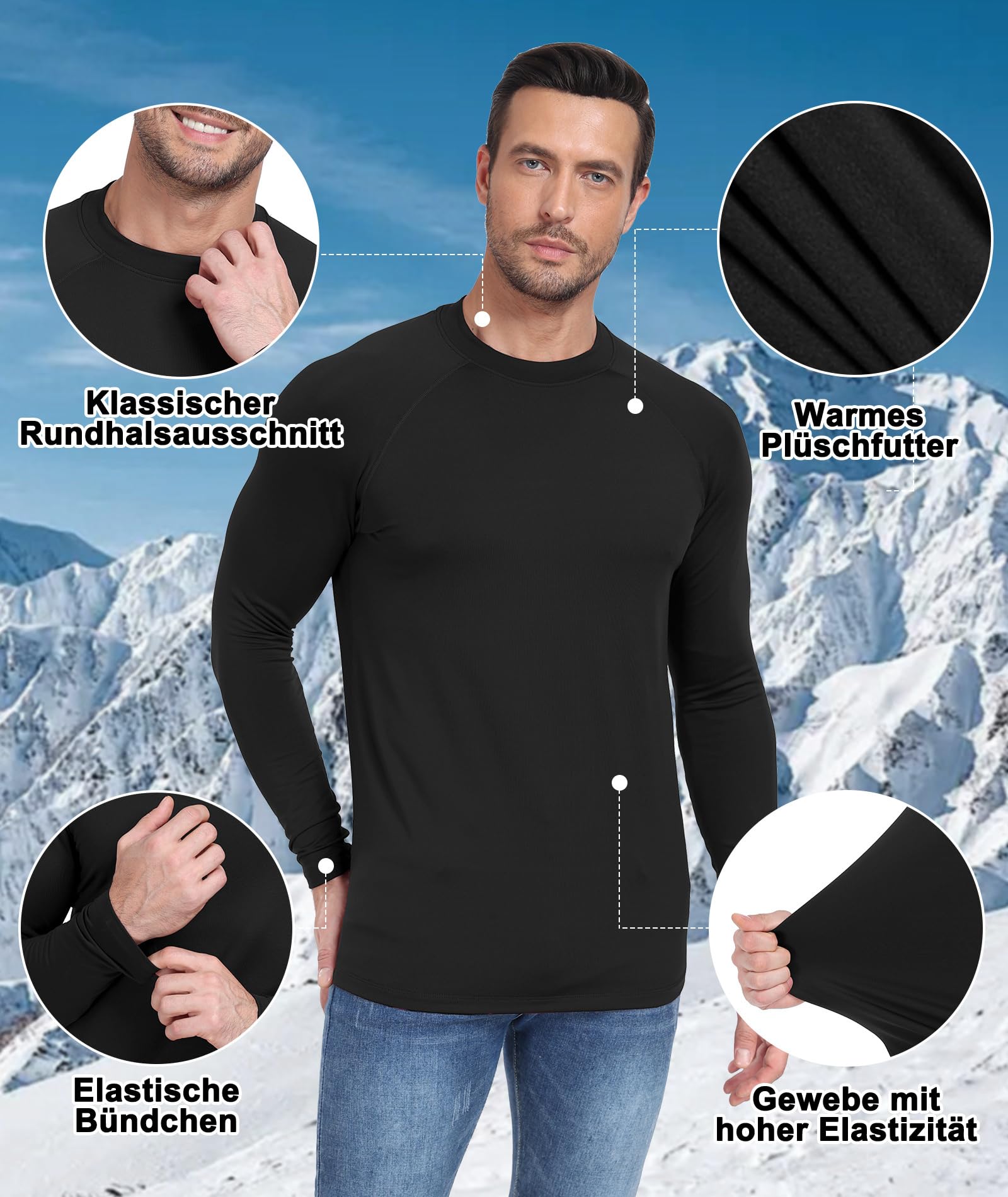 Djtnzdm Maglia Termica Uomo Manica Lunga Magliette da Ciclismo Invernale Sci Maglie Termiche Elastico Caldo T-Shirt Sportiva a Compressione Pacco da 2