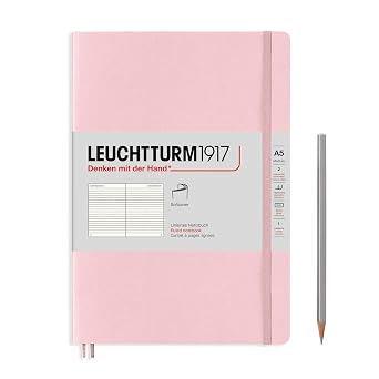 LEUCHTTURM1917 - Notebook Softcover Medium A5-123 Numbered Pages for Writing and Journaling Ruled, Powder