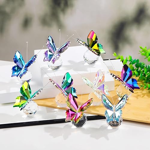 Miniatura 7 de YWHL Figura decorativa de mariposa de cristal azul, regalos de mariposa de cristal para mujeres con base, adorno de estatua coleccionable de