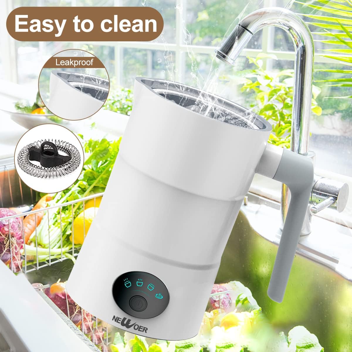 newoer Electric Milk Frother and Warmer,4 in 1 Automatic Milk Frothers 400W Automatic Milk Foam Maker with Hot & Cold Milk Functionality for Latte Coffee Hot Chocolates Cappuccino: Home & Kitchen