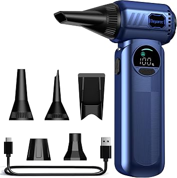 Cordless Electric Air Duster with Brushless Motor, Adjustable Airflow, 8000mAh Rechargeable for PC, Keyboard, Car & Home Cleaning Blue