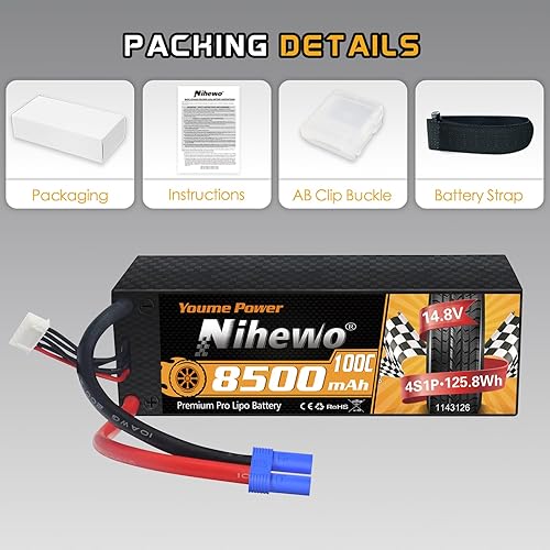 Miniatura 6 de 4S Lipo Battery 8500mAh 14.8V Lipo Battery100C Estuche rígido con conector EC5 compatible con Arrma Axial 15 16 17 Escala RC Vehículo Coche Camión