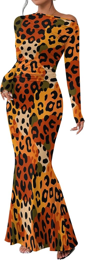 Sexy Long Sleeve One Shoulder Bodycon Maxi Dress for Women Formal Mermaid Ruched Christmas Party Homecoming Dresses
