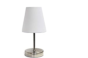 LT2013-WHT Mini Basic Sand Nickel Table Lamp with Fabric Shade, White