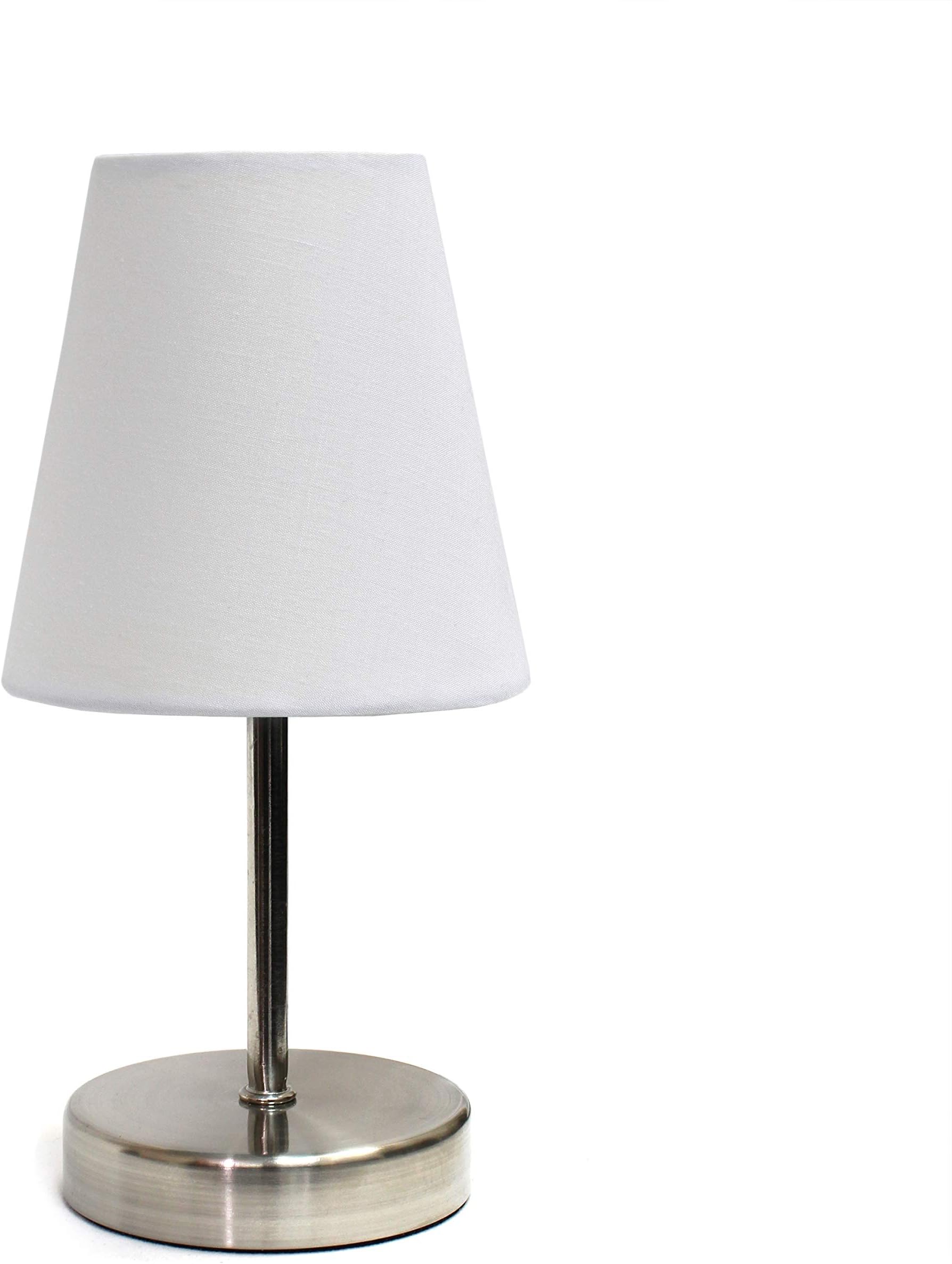 Simple Designs LT2013-WHT Mini Basic Sand Nickel Table Lamp with Fabric Shade, White