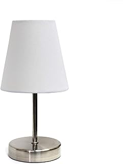 Simple Designs LT2013-WHT Mini Basic Sand Nickel Table Lamp with Fabric ...