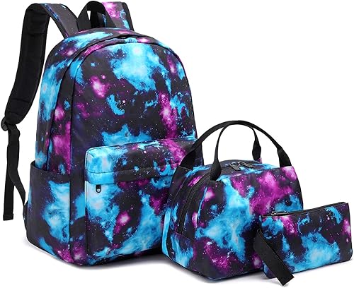 Miniatura 7 de Juego de mochila de lona impermeable Galaxy para laptop de 14 pulgadas, mochila escolar universitaria con lonchera y estuche para lápices