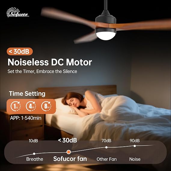 Sofucor 52 Smart Ceiling Fan with Lights and Remote Solid Wood