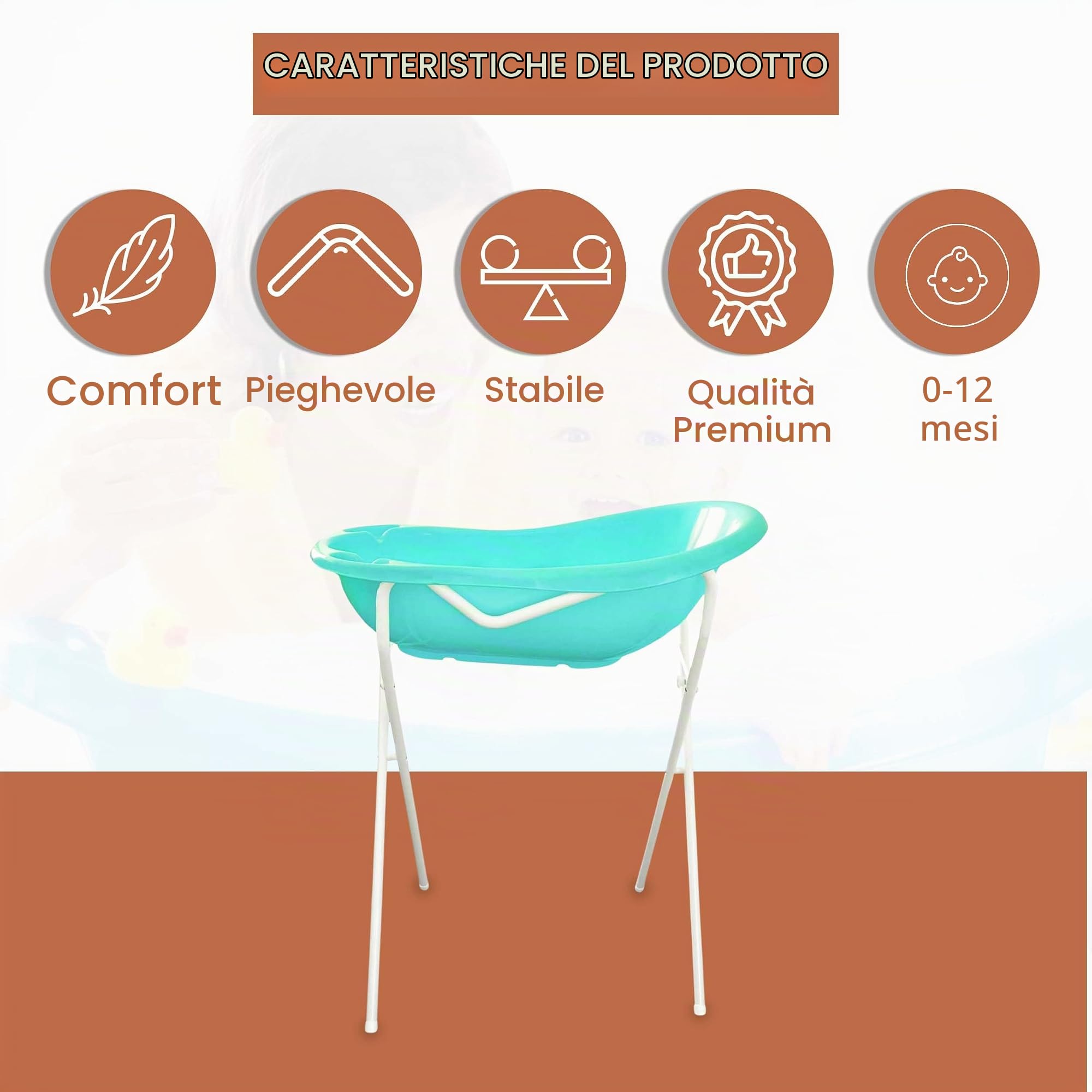 Supporto Vasca Bagnetto Bebè Universale 84-100 cm | Porta Vaschetta Neonato in Plastica Resistente | Supporto Ergonomico e Stabile per Bagnetto Quotidiano