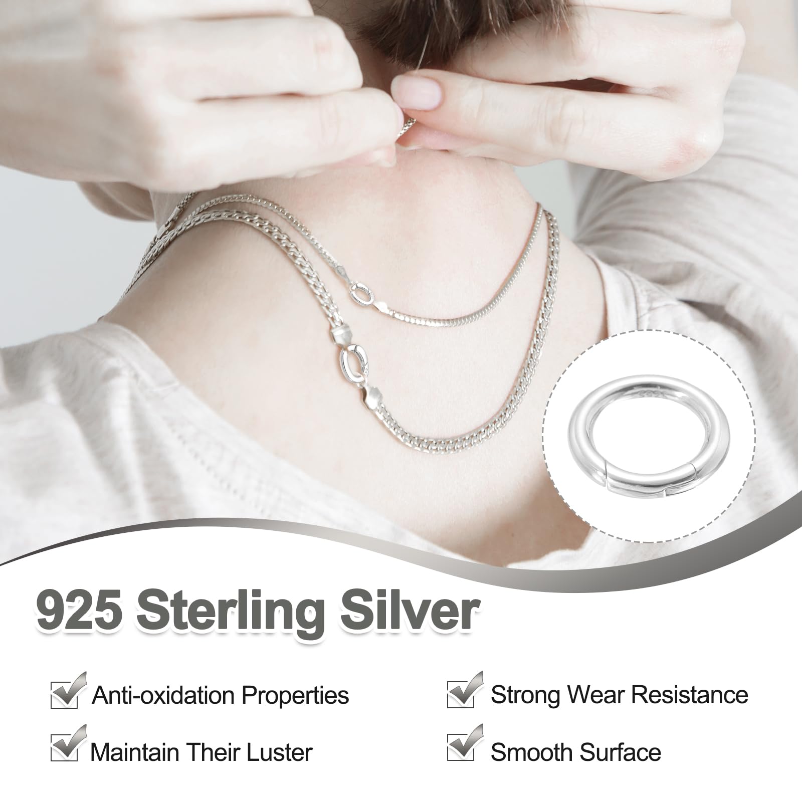 PATIKIL 14.5mm 925 Sterling Silver Spring Gate Rings, 2Pcs Round Spring Clasps Necklace Enhancer Shortener Closures Connector for Jewelry Making Necklaces DIY, Silver Tone - Image 3