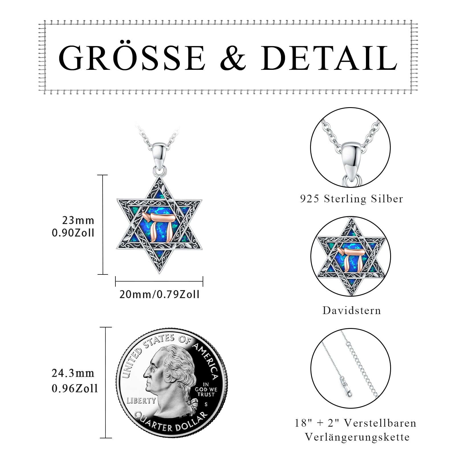 Collana a forma di stella di David, in argento Sterling 925, con ciondolo a forma di stella di David, con ciondolo a forma di stella di David, per uomo e donna