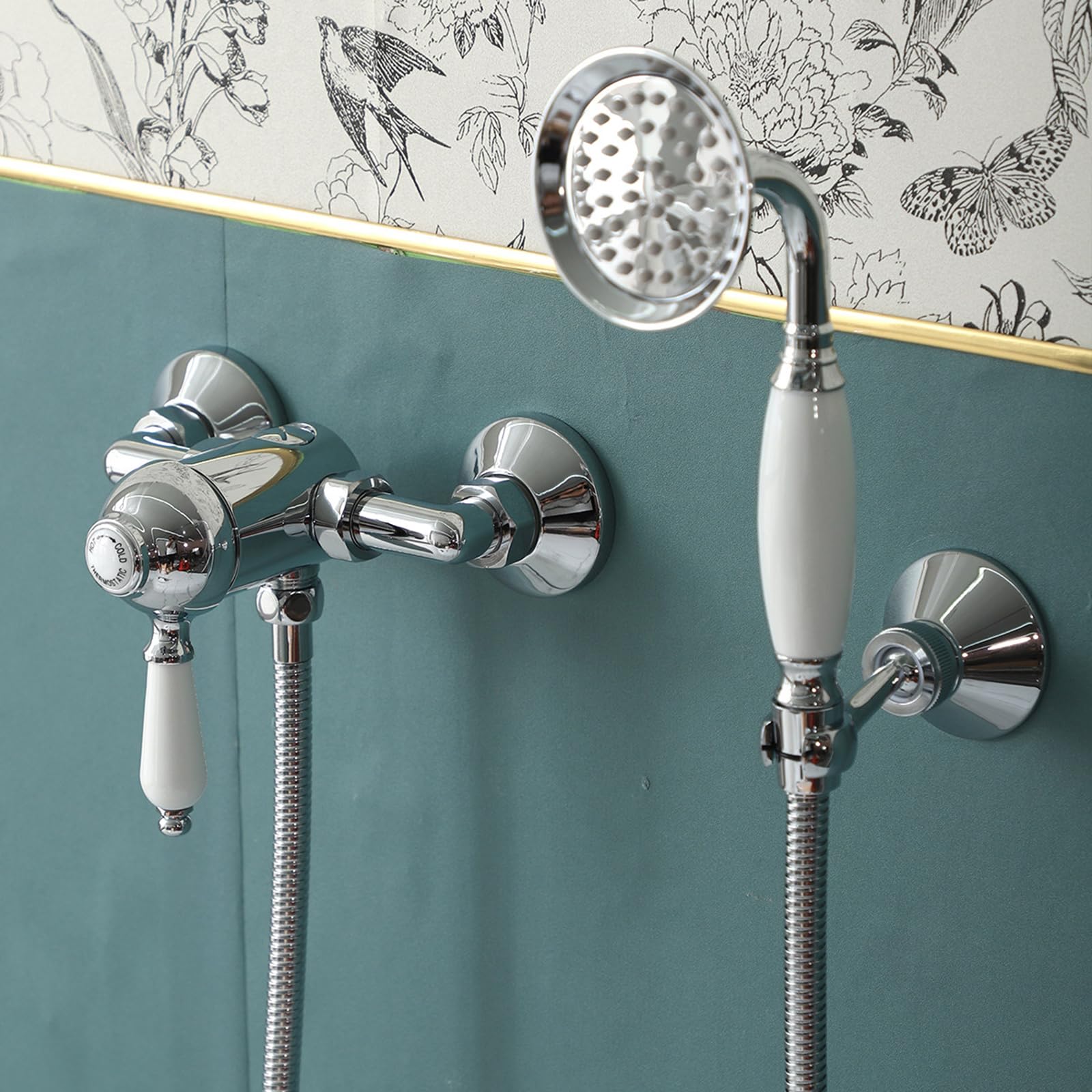 XJTNLB Griferia Bañera Vintage Grifo Ducha Pared Monomando Cromado Grifos Duchas de Baño con Alcachofa Grifo Mezclador Pared
