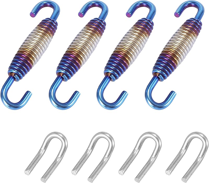 Motoforti 1 Set 33mm 1.3" Motorcycle Exhaust Pipe Spring with 4 U Shape Hooks Stainless Steel Silver Tone Blue